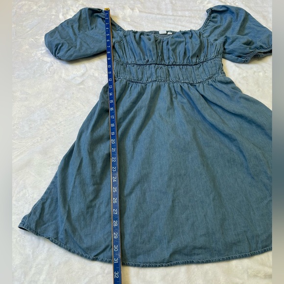 Gap Chambray Blue Puff Sleeve Smocked Mini Dress | Size S - Picture 8 of 8